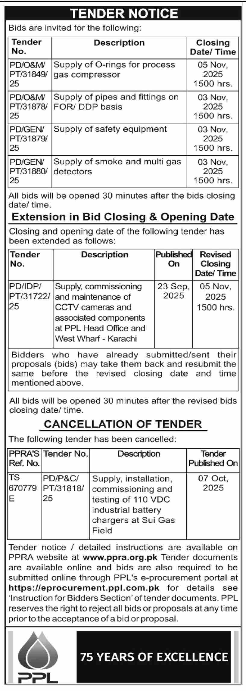 PPL Tender Notice